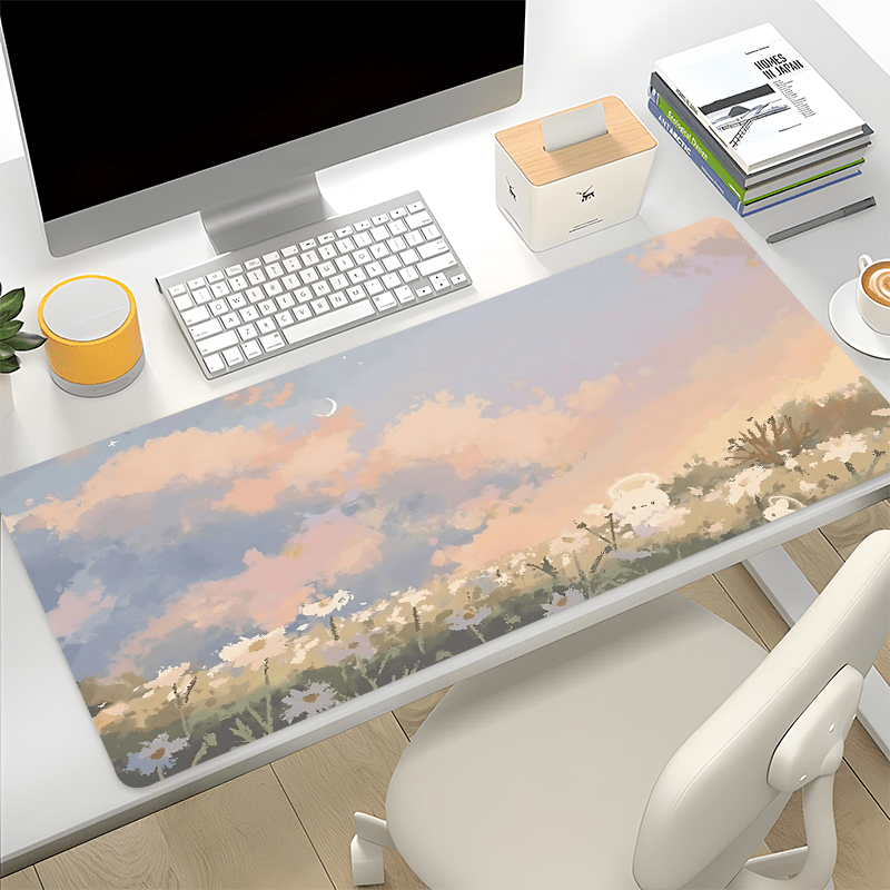 

Extra-large Anime Sky & Flowers Gaming Mouse Pad - Non-slip Rubber Base, Scenic Nature Desk Mat For Keyboard And Office Use, Perfect Gift For Boyfriend/girlfriend, 35.4x15.7 Inches
