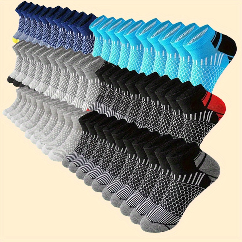 

30 Pairs Of Men's Low Cut Ankle Socks, Anti Odor & Sweat Absorption Breathable Cotton Blend Sport Socks, For All Seasons Wearing