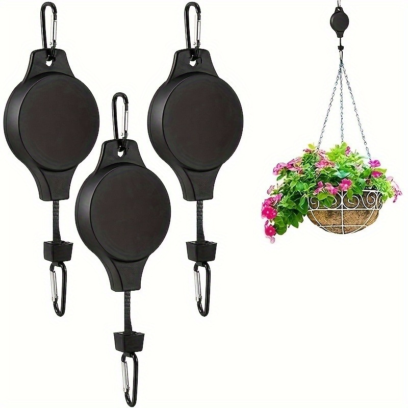 

3-pack Plastic Retractable Plant Hanger Pulleys, Vintage Style Adjustable Hanging Hooks For Indoor Outdoor Garden - Heavy Duty System For Pots & Bird Feeders