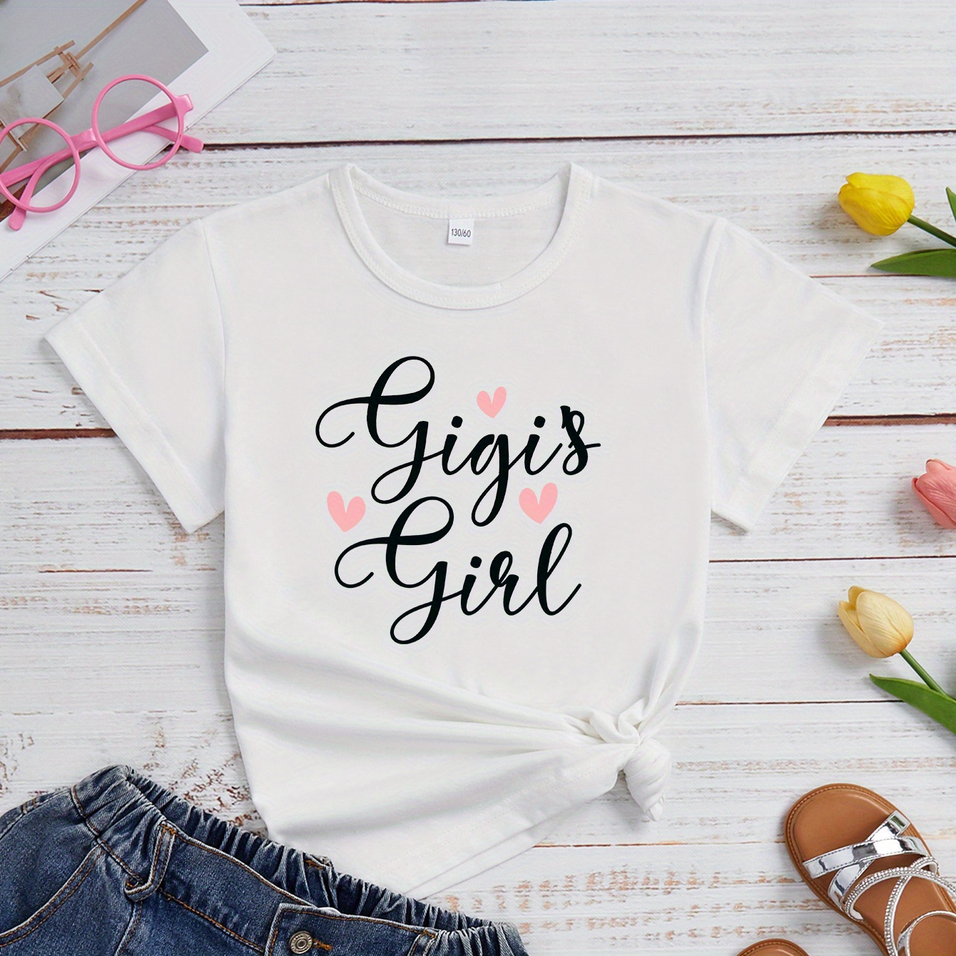 

Gigi's Girl Print Girls Creative T-shirt, Casual Lightweight Comfy Short Sleeve Crew Neck Tee Tops, Girls Clothing For Summer