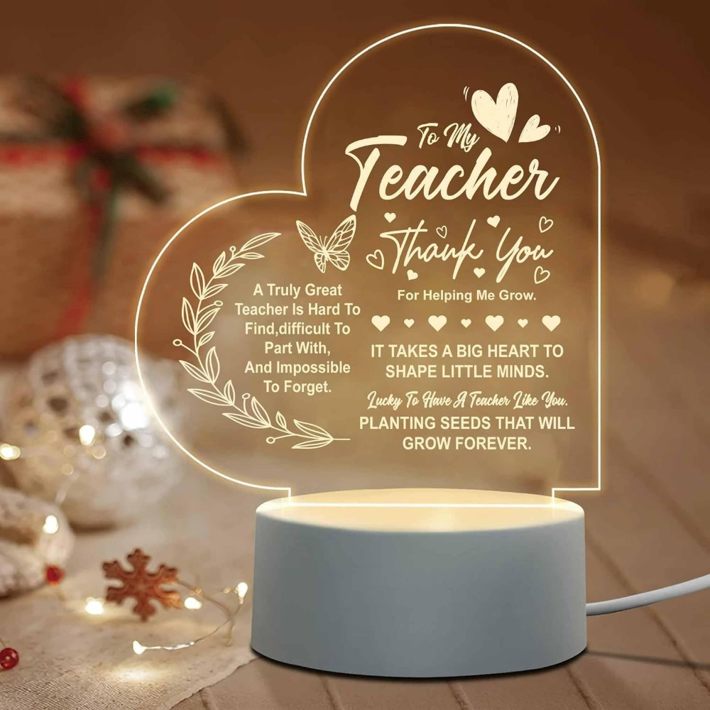 

1pc Acrylic Teacher Appreciation Led Light Display With Usb Power Mode, Inspirational Thank You Message, Desk Lamp Paperweight Keepsake For Classroom And Office, Warm White Illumination