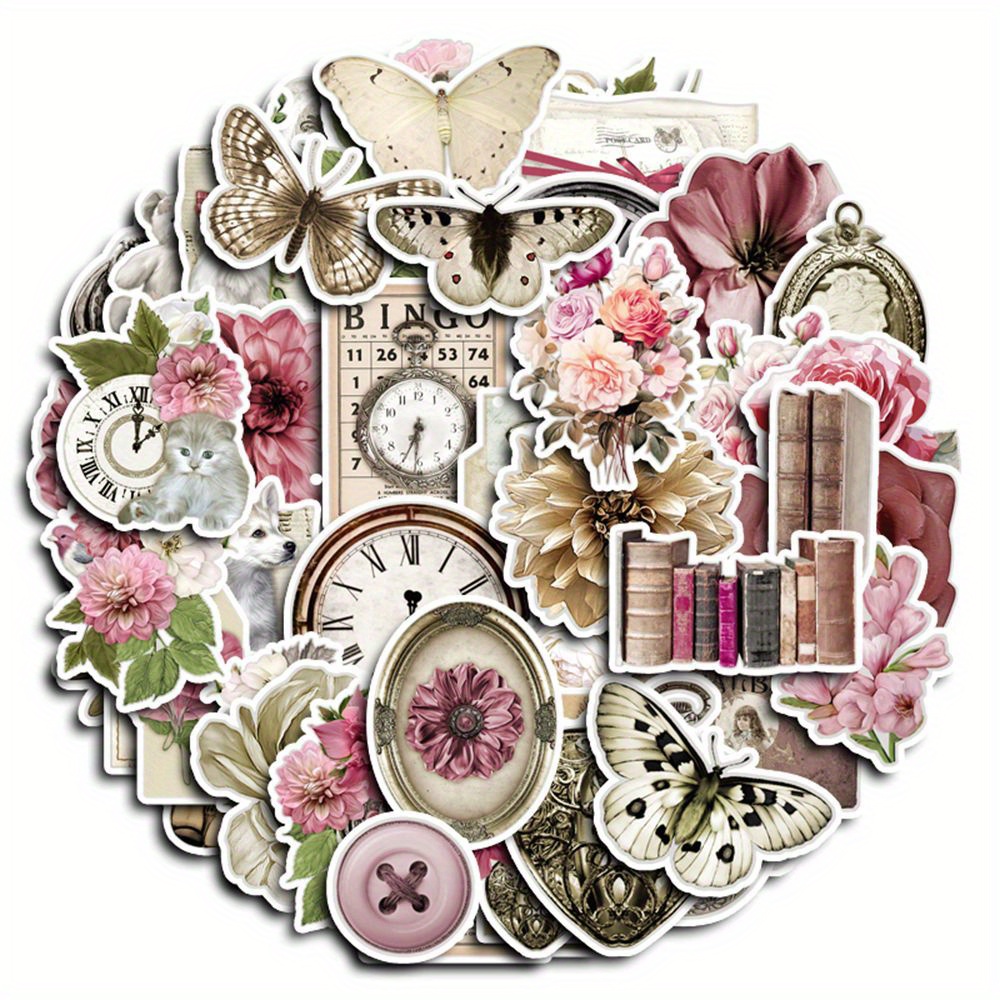 

Retro Pink Stickers Set, 50pcs Paper Material, Reusable & Irregular Shaped, For Arts, Crafts, Scrapbooking, Laptops & Diy Projects - Suitable For Ages 14+