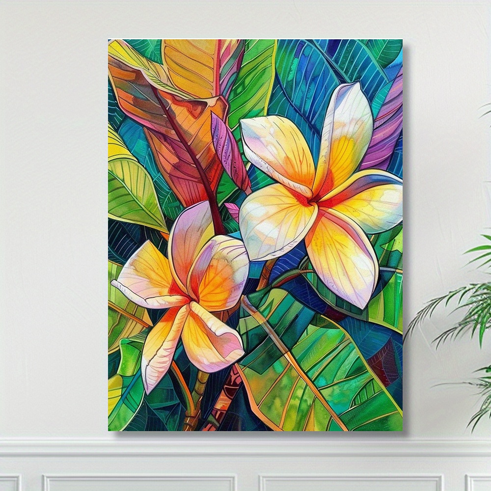 

Vibrant Plumeria Flowers Canvas Art, 12x16" - Unframed Modern Wall Decor For Living Room & Bedroom Wall Decorations For Living Room Wall Art Decor Living Room