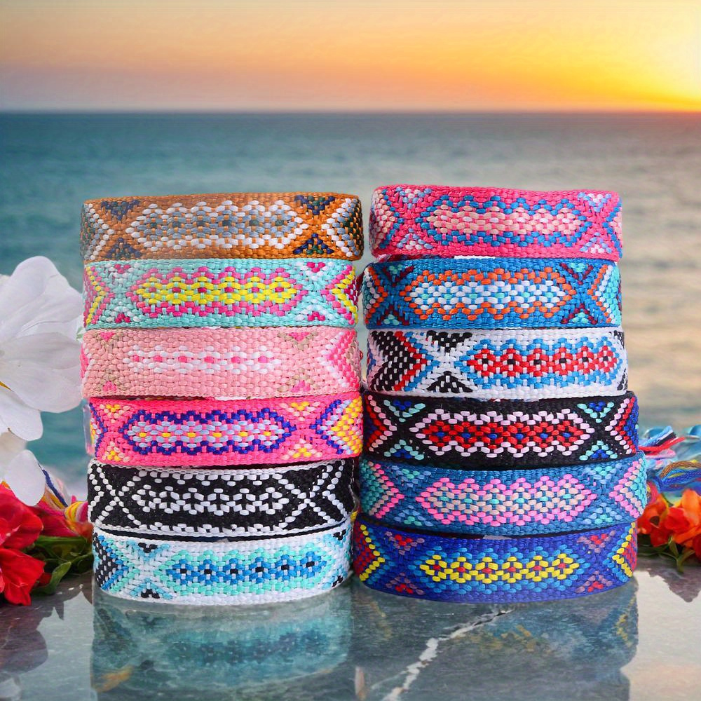 

12pcs Casual Hand-woven Friendship Bracelets Set, Polyester Multicolor Braided Bracelet, Fashionable Bohemian Style, Daily Wear, Unisex Gift