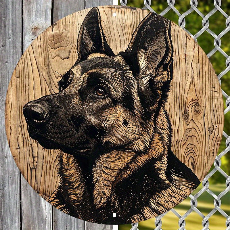 TEMU 2d Flat - 2d 8x8" Aluminum Dog Metal Sign - Vintage German Shepherd Profile, Wall Hanging Pet Decor For Home, Dorm, Or Office, Ideal For