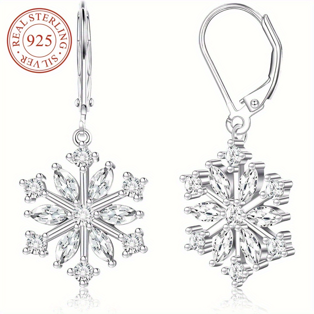 

925 Sterling Silver Snowflake Earrings For Women Snowflake Drop Earrings Leverback Winter Drop Dangle Snowflake Earrings Holiday Christmas Jewelry Gifts