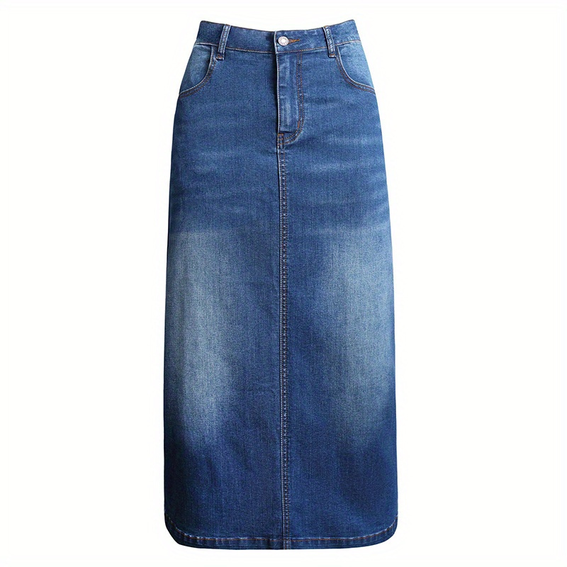 

Long Denim Skirt For Women Casual A-line Denim Maxi Skirt Stretch High Waisted Jean Skirt With