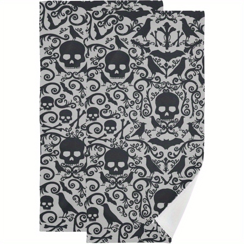 

2pcs, Halloween Hand Towels Set, Bat Crow Pattern, Absorbent Polyester Blend, Modern Style, For Bathroom & Kitchen Decor