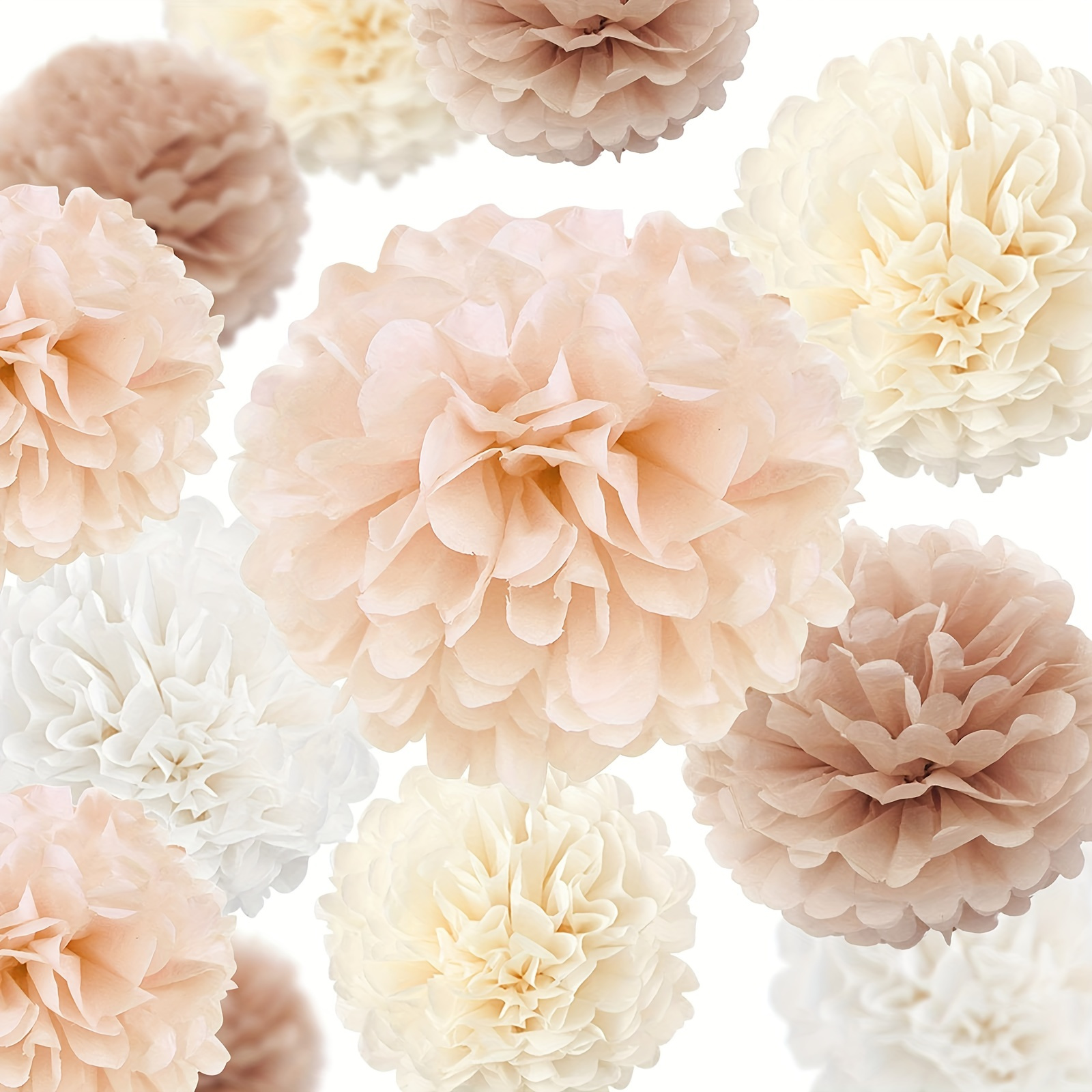 

12-piece Champagne & Creamy White Tissue Paper Poms - Perfect For Engagement, Bachelorette, Birthday Celebrations