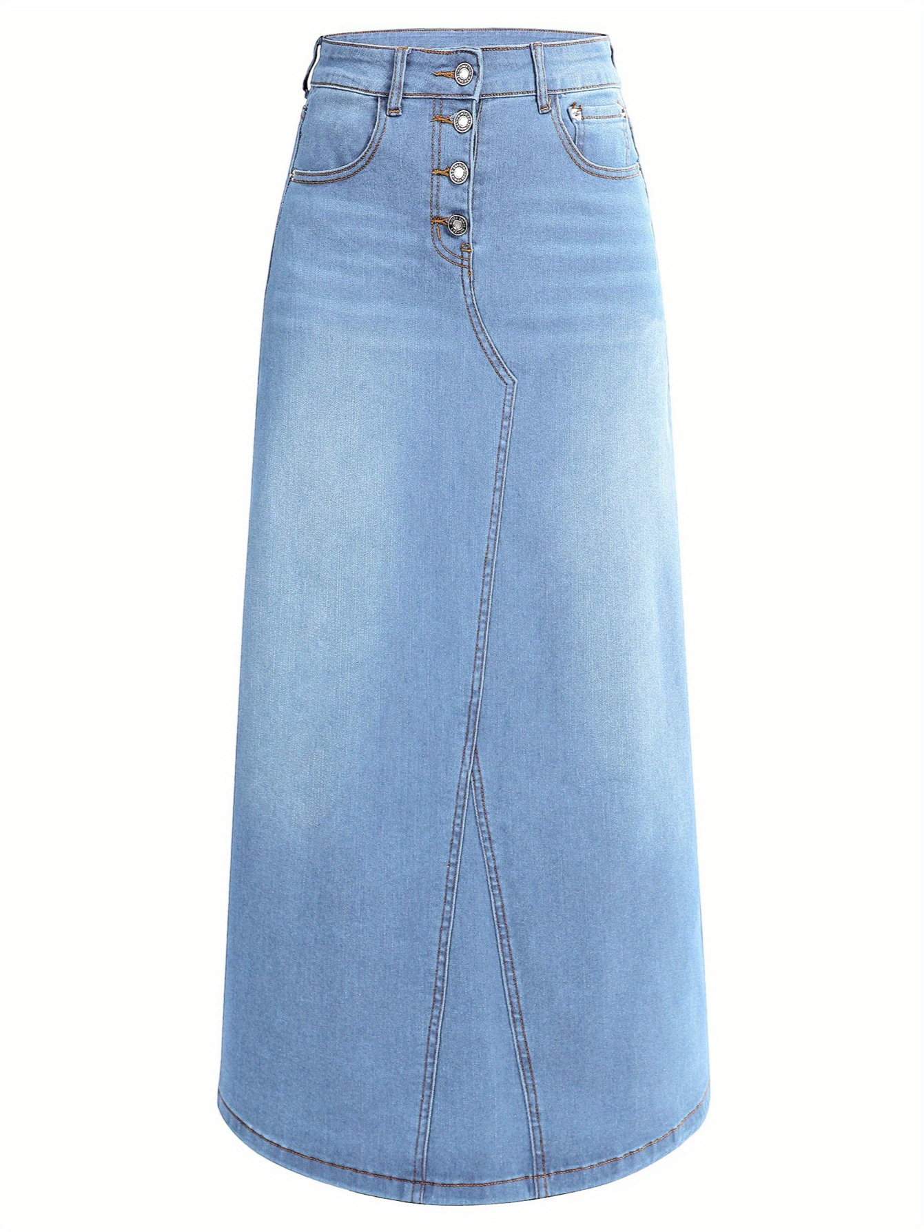 Long Denim Light Wash Button Front Jean Skirt Womens Long Denim