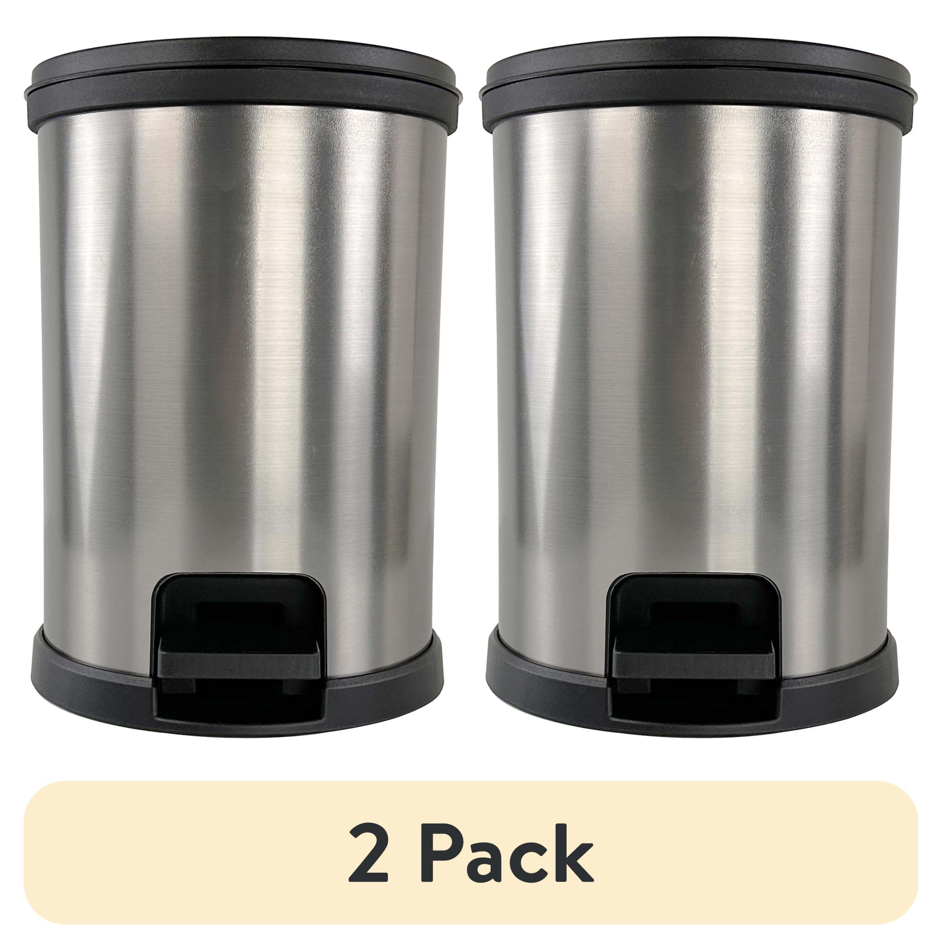 

(2 Pack) 1.5 Gallon Trash Can. Plastic Round Step Bathroom Trash Can, Silver