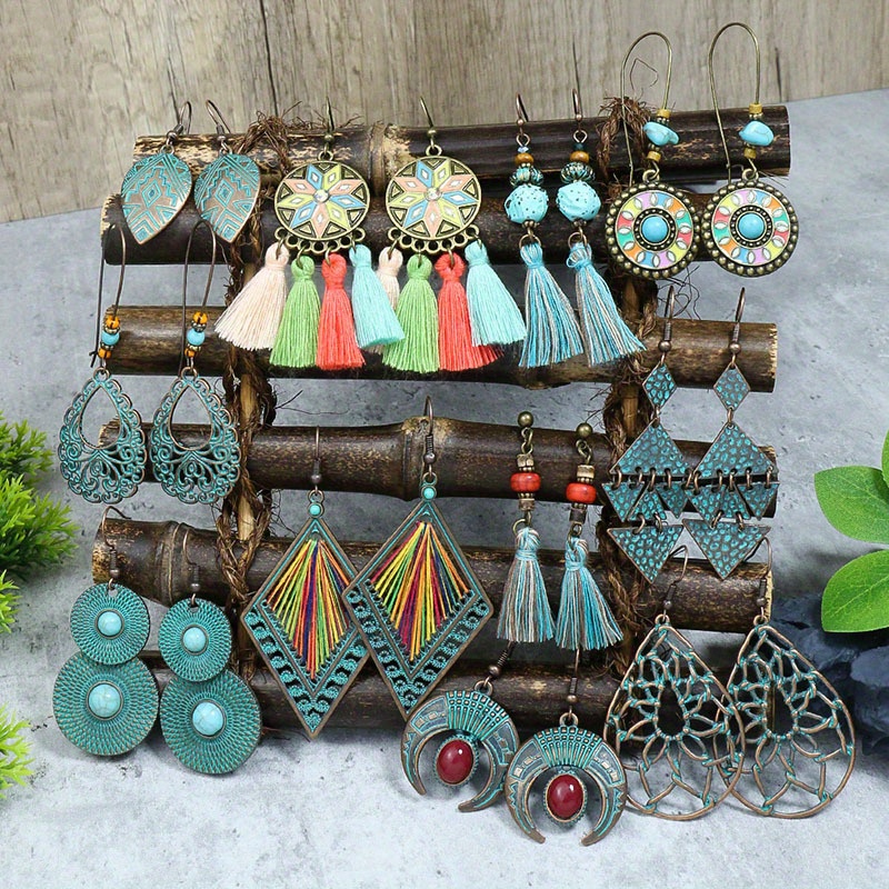 

11pairs Bohemian Cutout Fringe Earrings Set Women's Earrings Everyday Party Holiday Gifts