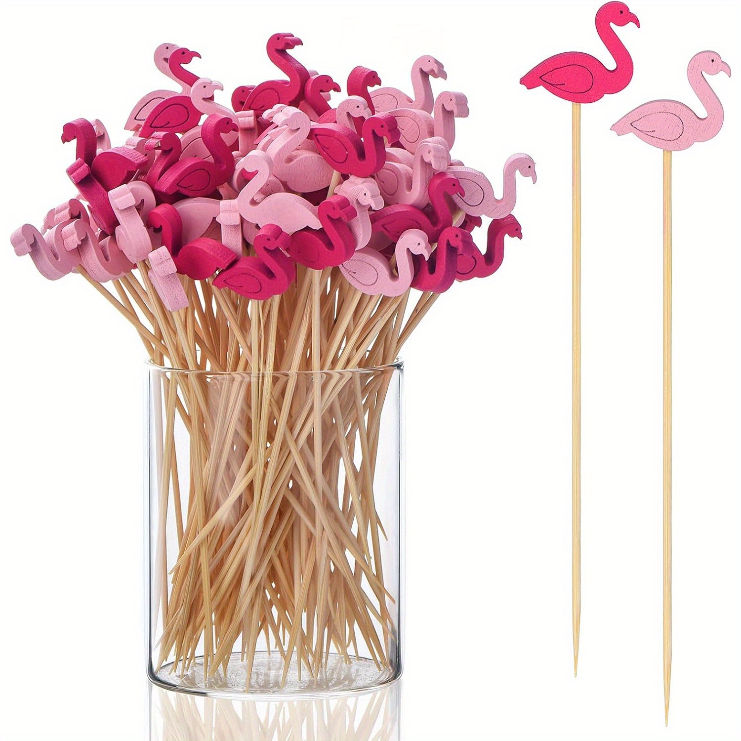

100pcs, Flamingo Decorative Toothpicks For Appetizers, 4.7 Inch Long Bamboo Skewers Wooden Sticks For Food And Drinks, Fancy Party Decorations