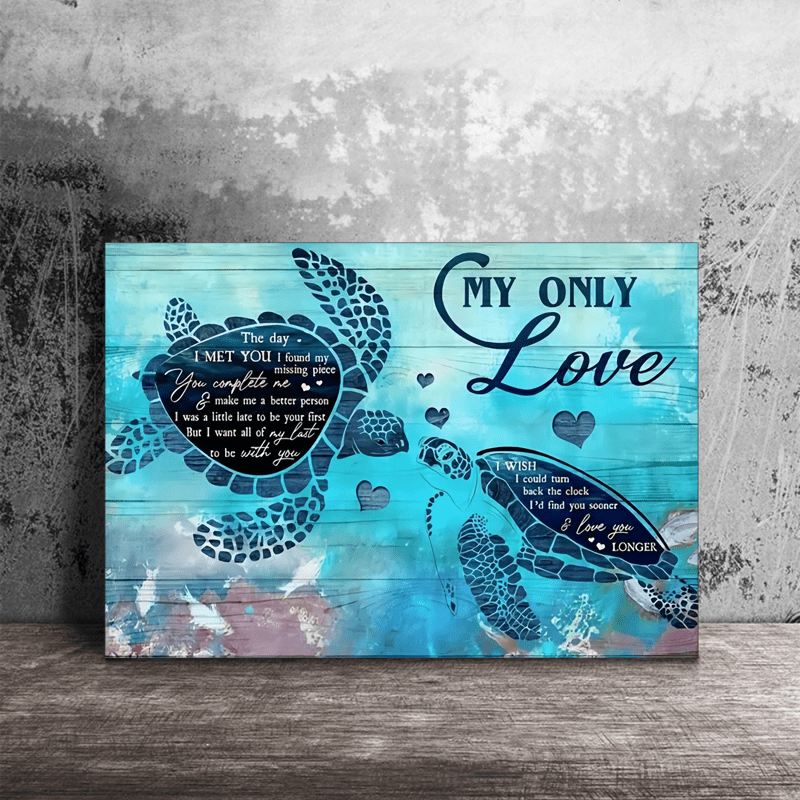 

1pc Framed Canvas Poster, Turtle Couple Love Quote Painting, Canvas Wall Art, Artwork Wall Painting For Gift, Bedroom, Office, Living Room, Cafe, Bar, Wall Decor, Home And Dormitory Decoration
