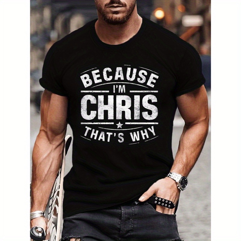 

Chris Illustration Print Casual Short Sleeve T-shirt, Men's Crew Neck Versatile Summer Outdoor Tee Tops