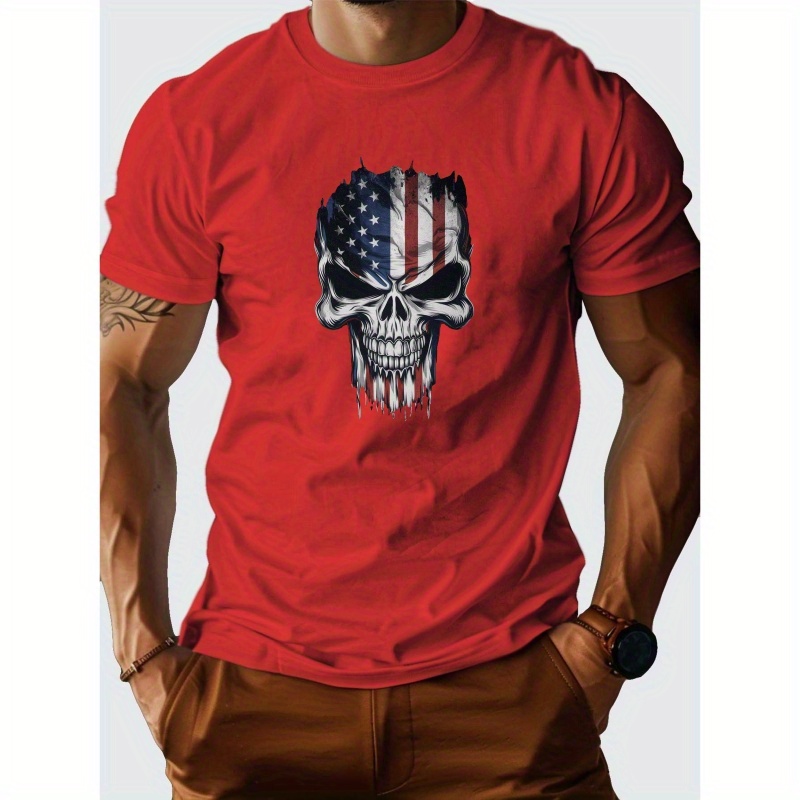 

Skull American Flag G500 Pure Cotton Men's T-shirt With Comfort Fit