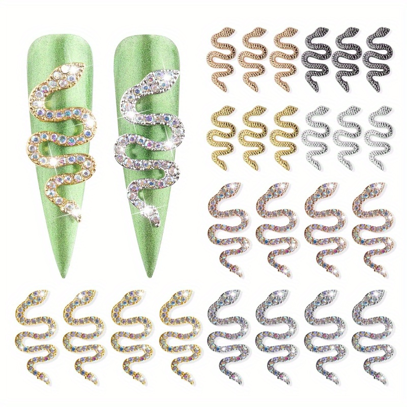 

10pcs 3d Nail Art Trumpet Alloy Snake Charms, Golden & Silvery Hypoallergenic Nail Accessories For Diy Manicure Decoration