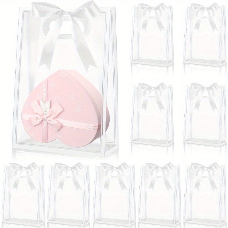 

12 Pcs Clear Gift Handles, Plastic , Reusable & , Pp - 7x10