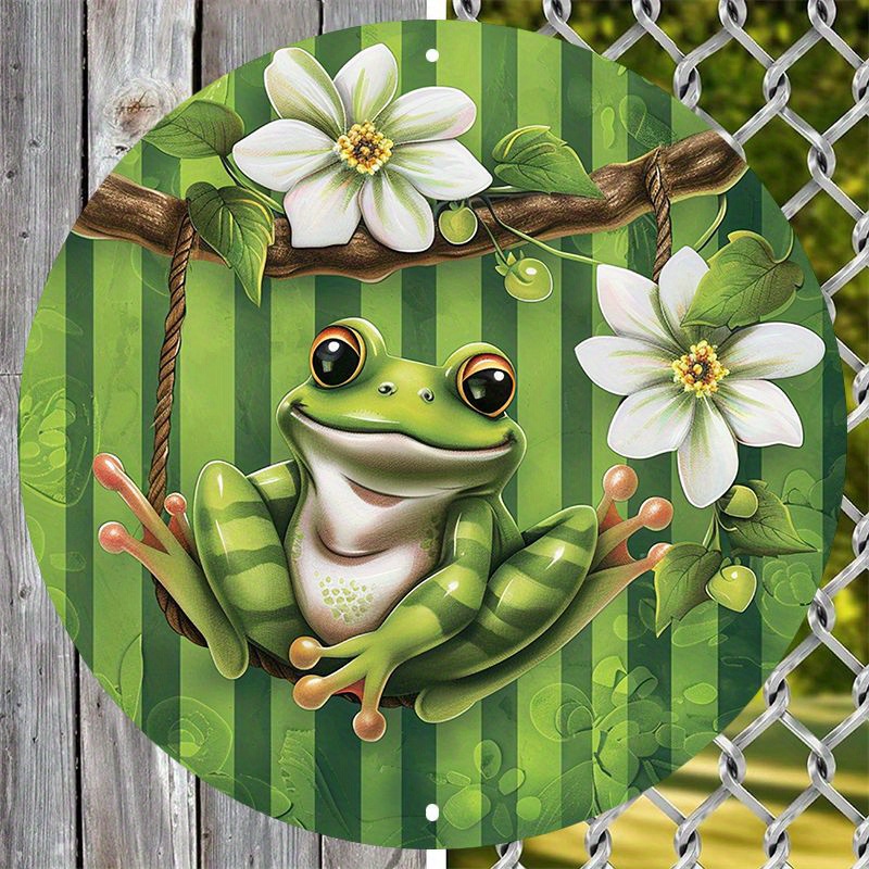 

1pc Aluminum Frog Metal Sign Wall Art - 8x8 Inch Weather Resistant Outdoor Decor With Hd Print Quality, Pre-drilled For Easy Hanging, Charming Pet Frog Design For Home And Garden Decoration