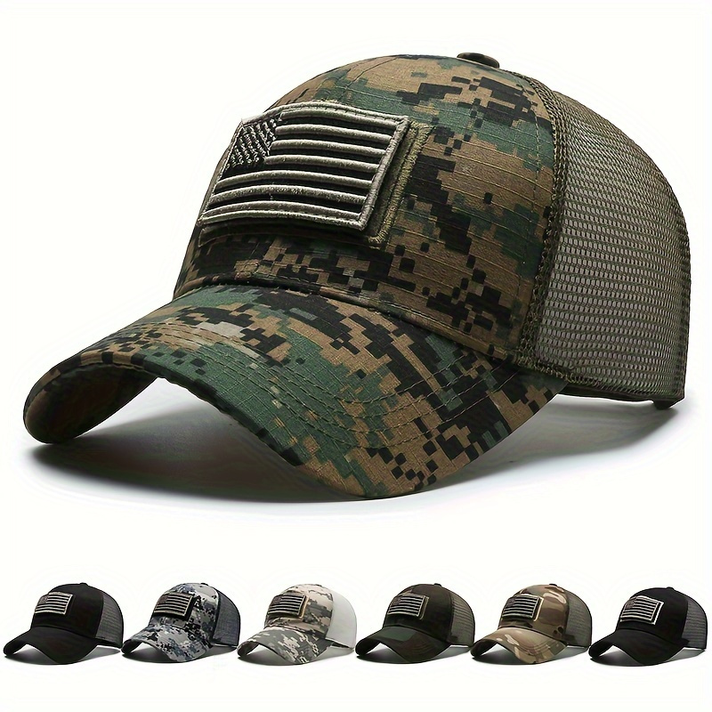 

1pc Patriotic Camouflage Baseball Cap With Vibrant American Flag Patch - Fashion-forward Trucker Hat For All Sizes - Durable, Comfortable, And Adjustable Snapback Closure