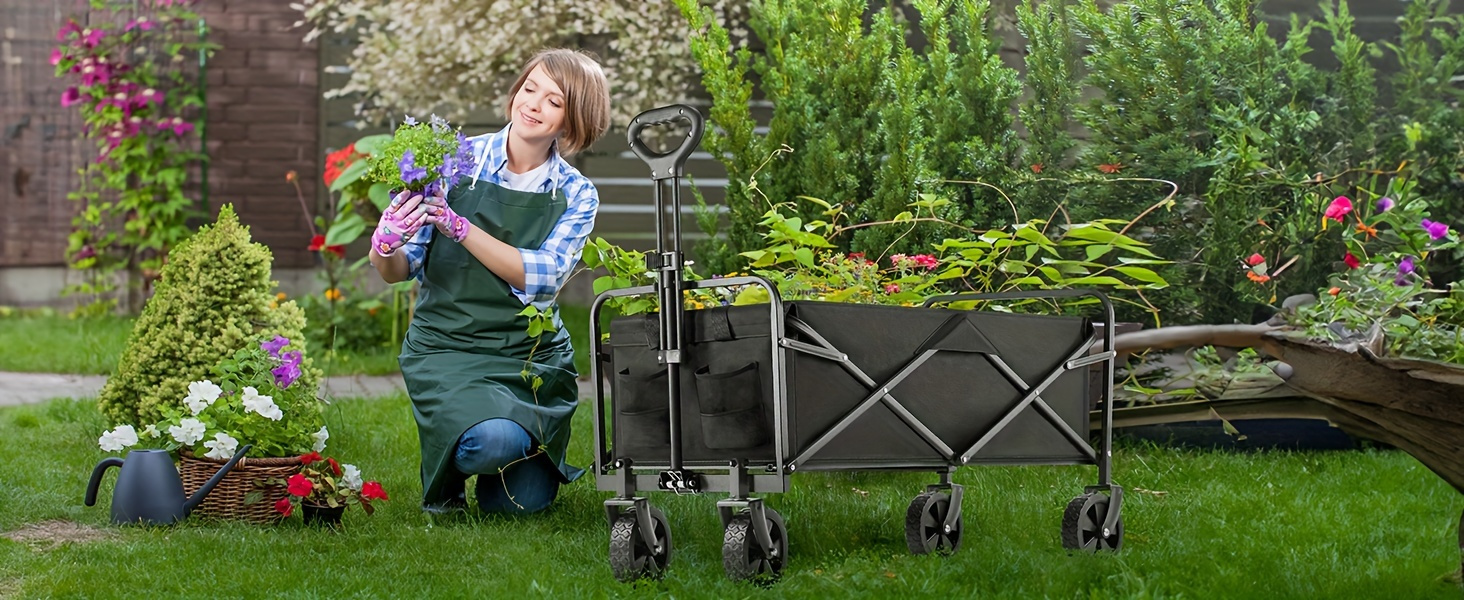 1pc collapsible foldable wagon cart 220 330lbs heavy duty utility garden cart with all terrain wheels for beach lawn sports camping black 30 details 1