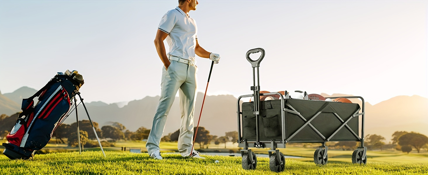 1pc collapsible foldable wagon cart 220 330lbs heavy duty utility garden cart with all terrain wheels for beach lawn sports camping black 30 details 2