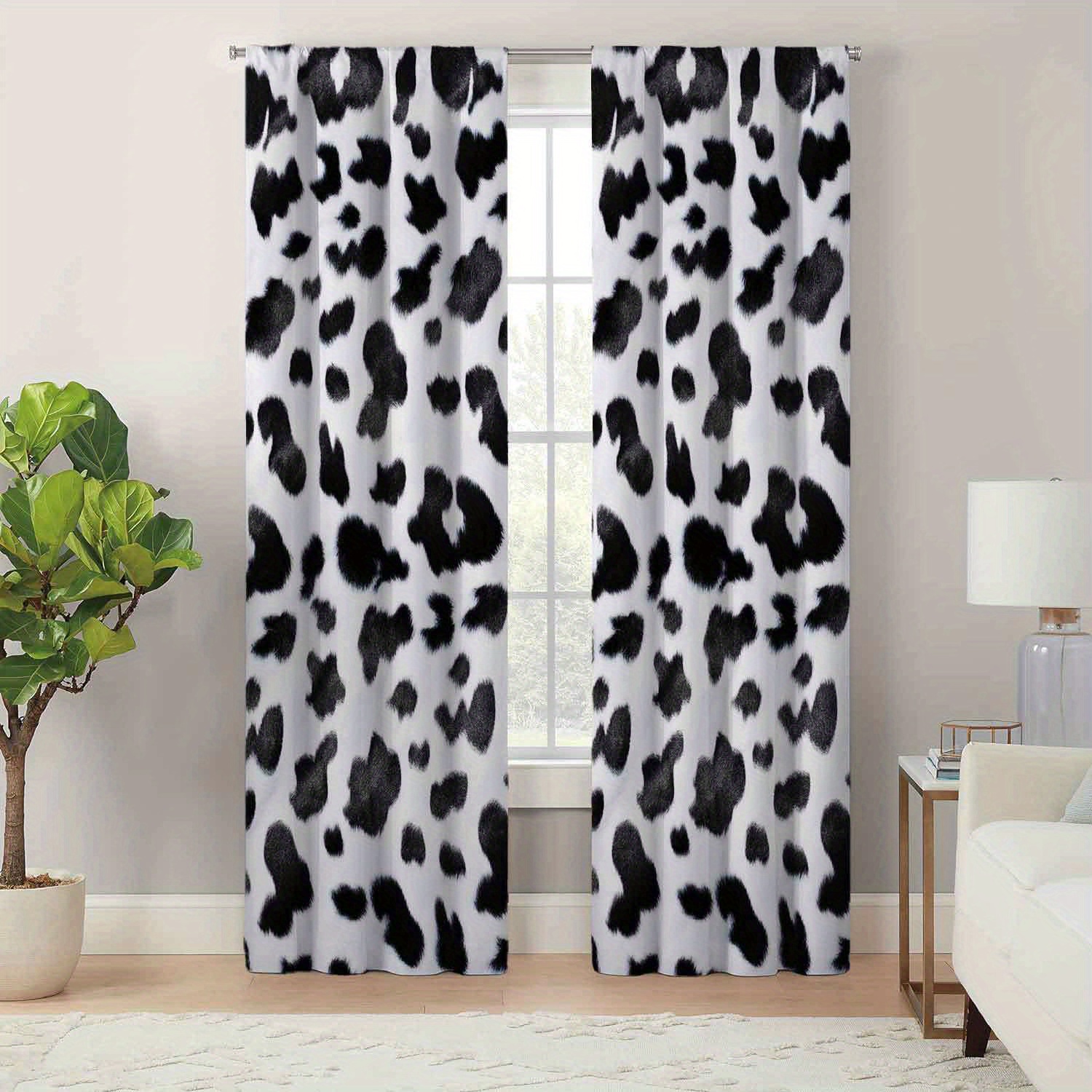 

Boho Chic Cow Print Window Curtains - Jacquard Weave Polyester Drapes For Living Room, Machine Washable, Pastoral Theme With Tie Backs Included - , Durable Seasonal Charm For Home Decor