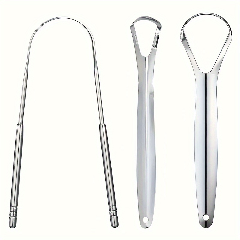Image of 3pcs Stainless Steel Spoon Tongue Scraper, Adult Portable Tongue Mouth Cleaner, And Remove Bad Breath