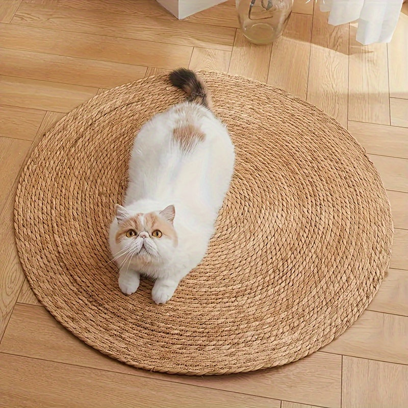 

Round Woven Cat Scratch Mat - Non-skid, Claw-grinding Surface Bed Pad For Cats, Natural Cattail Wood Material, Multifunctional Pet Accessory