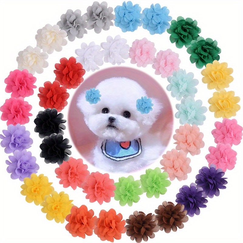 TEMU 2pcs Pet Hairpin Pet Headdress Accessories Cute Rabbit Color Chiffon Flowers Long Hair Pet Yorkshire Schnauzer Random Mix