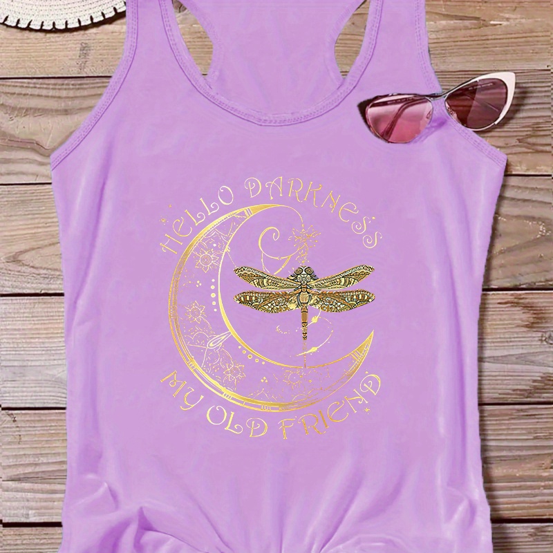 

Plus Size Dragonfly Print Tank Top, Casual Crew Neck Sleeveless Tank Top For Summer, Women's Plus Size clothing