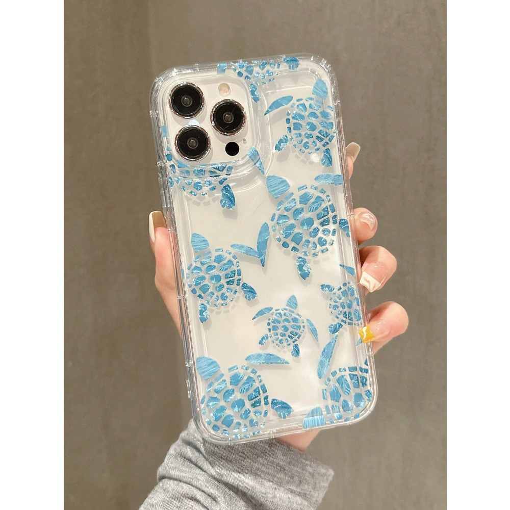 

1pcs Blue Turtle Trendy Pattern Air Cushion Anti-fall Creative Transparent Tpu Mobile Phone Case For Iphone15 14 13 12 11promax