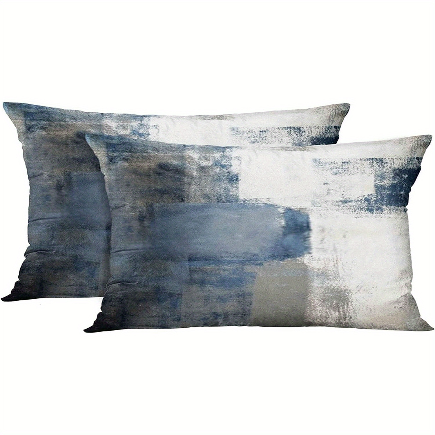 

2pcs, Blue And Grey Lumbar Decor Short Plush Throw Pillow Covers, Cushions Rectangle Design Abstract Art Painting Style Modern Decorative Cushion Pillow Cases, 20" X 12" Pillowcases, No Pillow