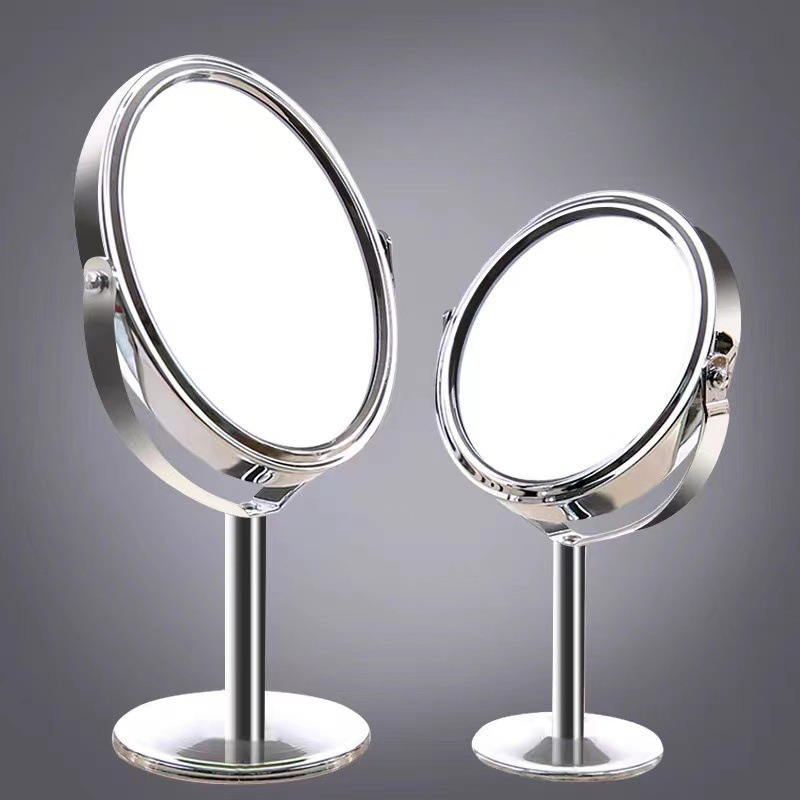 

Rotating Double-sided Hd Makeup Mirror - Stainless Steel, Magnifying Desktop Vanity For Bedroom & Office, No Battery Needed