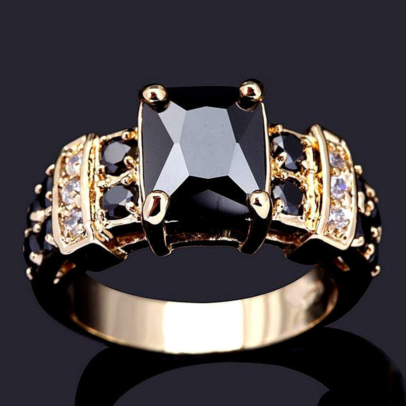 

Elegant Luxury Gold-plated Ring With Black Gemstone, Fashion Business Ladies' Wedding Engagement Party Ring, Casual Accessory, Women's Birthday Jewelry