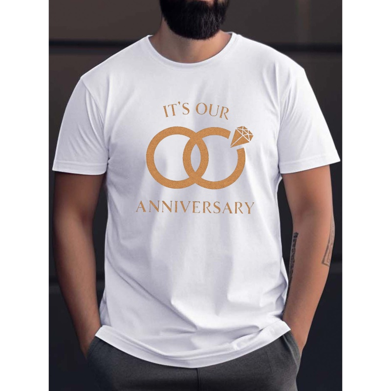 

It's Our Anniversary Graphic Print Men's Creative Top, Casual Short Sleeve Crew Neck T-shirt, Men's Clothing For Summer Outdoor