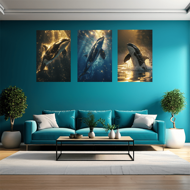 

3-piece Killer Whale Canvas Wall Art, Modern Hip Hop Style Polyester Poster Set, Unframed Ocean Animals Oil Painting For Living Room, Bedroom, Home Decor