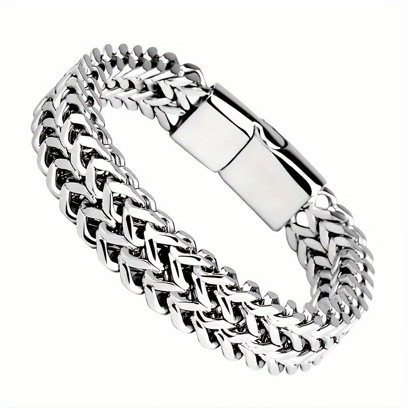 

Men's Stainless Steel Bracelets Chain Braided Square Positive And Negative Chain Magnet Buckle, Father's Day Giftbracelet Jewelry