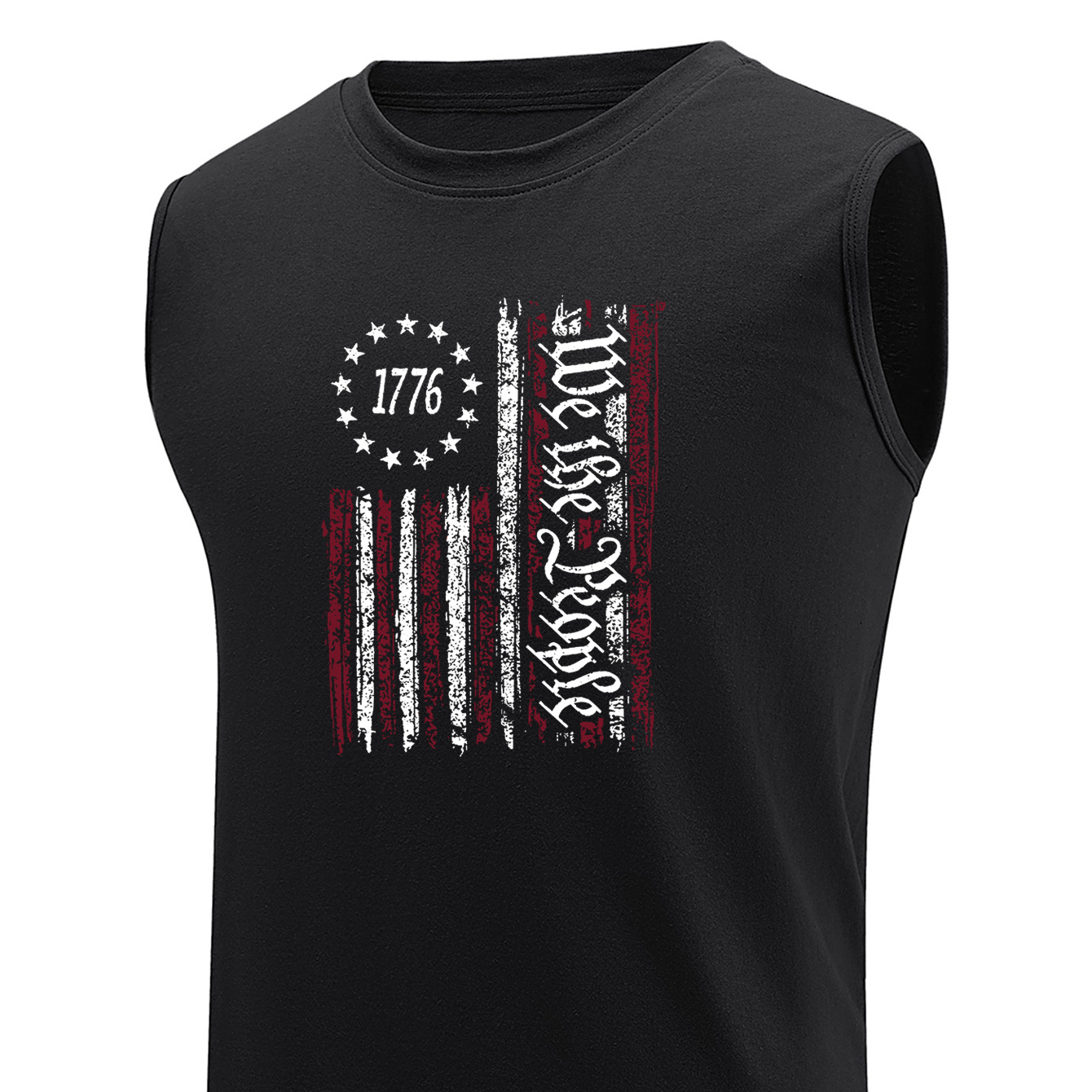 

Flag 1776 Print Plus Size Men's Cotton Tank Top, Casual Breathable Comfy Sleeveless Tops