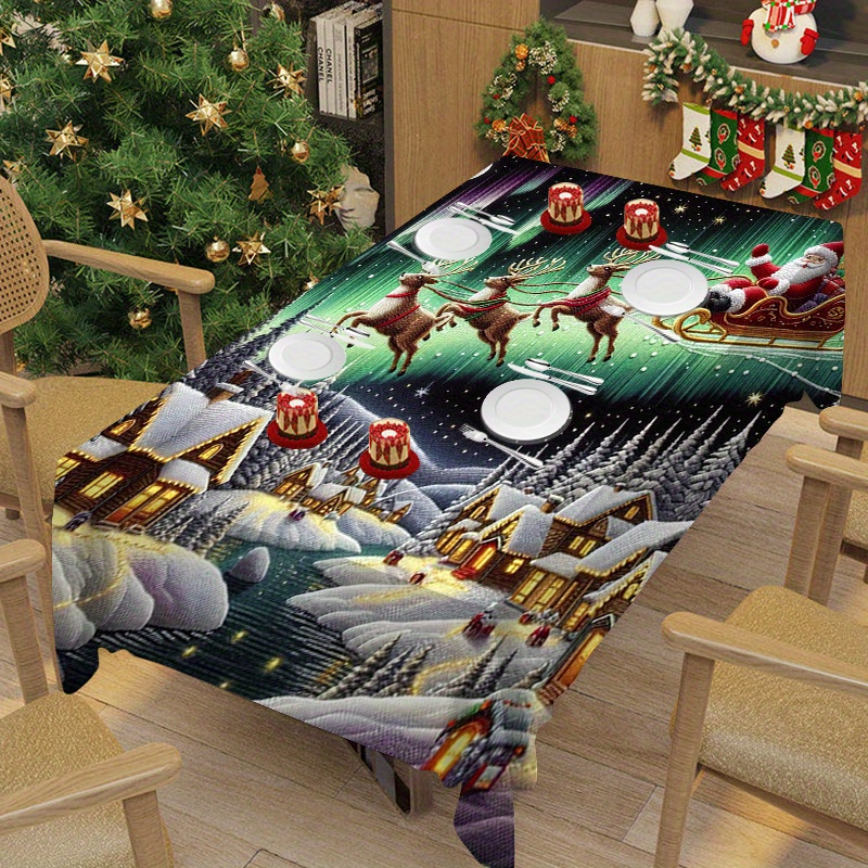 

Merry Christmas Tablecloth - Waterproof & Oil-resistant, Festive Holiday Decor For Home & Kitchen, Available In 5 Sizes