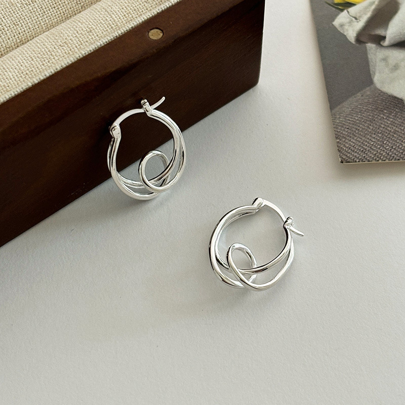 TEMU S925 Silvery Knotting Line Ear Female Japanese And Korean Personality Winding Earrings Are Not Easy To Send Girlfriend Personality Earrings