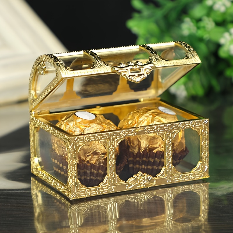 TEMU 12pcs, Wedding Gold Plated Plastic Candy Box, Creative Pirate Treasure Box Candy Box, Treasure Box, Table Decors