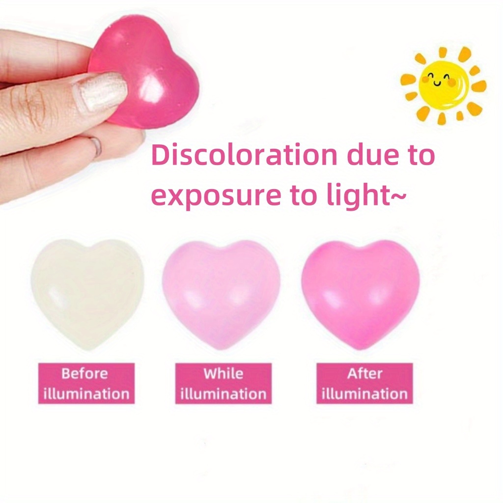 2pcs Photochromic Heart Sensory Toy Moldable Maltose Material Slow Rising Reborn Figure with Light Color Change, Viral Tactile Training Play for Ages 3+