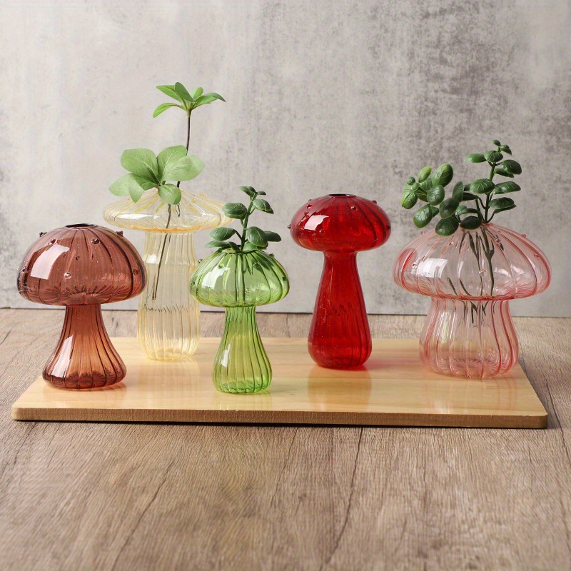 

1pc 5pcs Mushroom-shaped Glass Vase For Hydroponic Flower Arrangement Plant Container Glass Vase Set Restaurant Room Creative Ornament