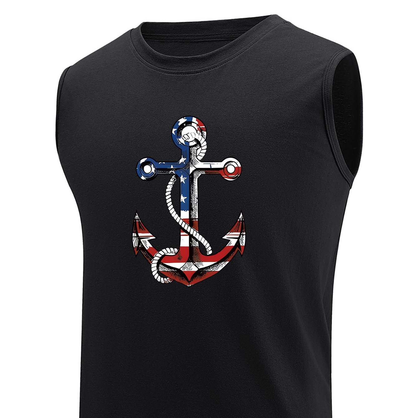 

American Anchor Print Plus Size Men's Cotton Tank Top, Casual Breathable Comfy Sleeveless Tops