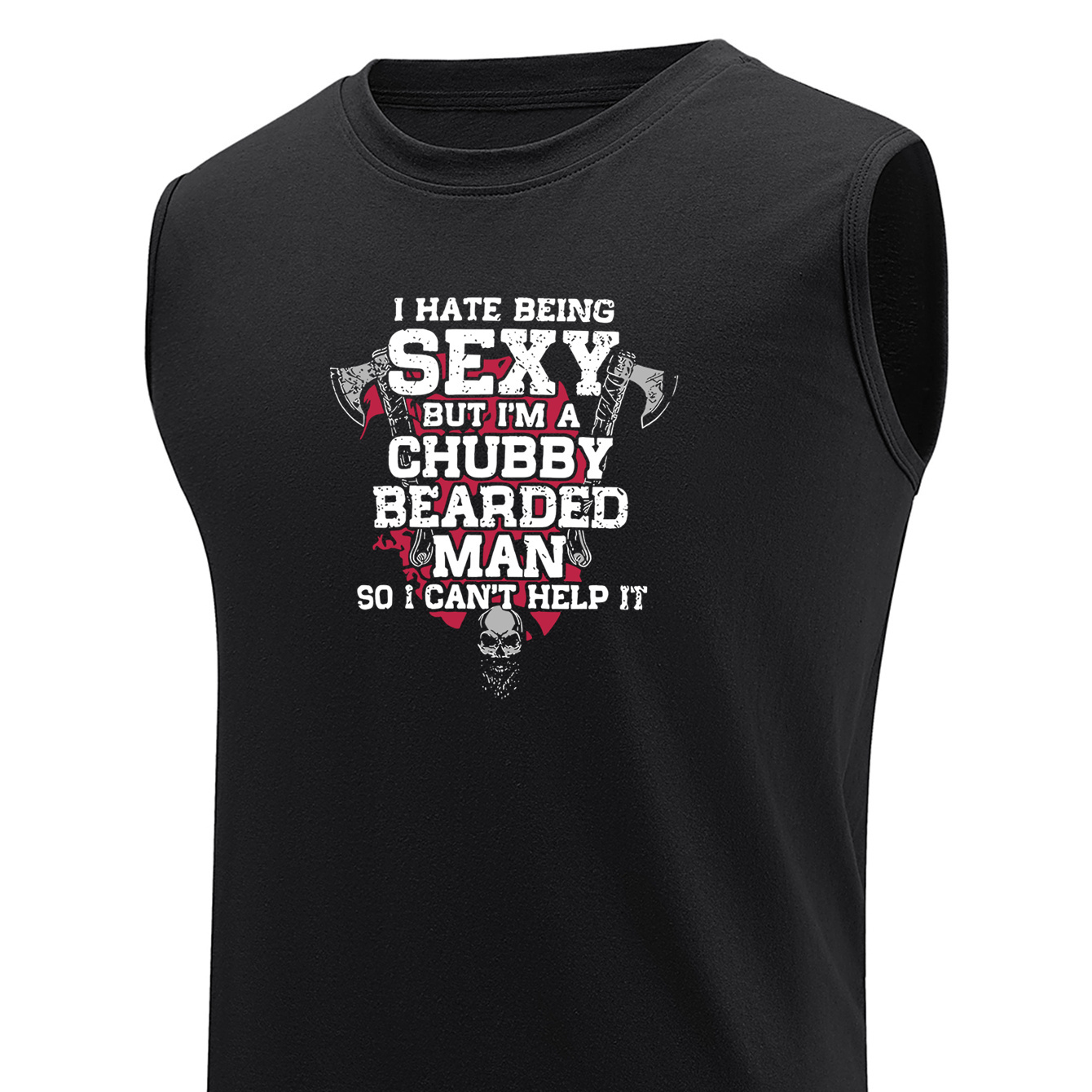 

Chubby Bearded Man Print Plus Size Men's Cotton Tank Top, Casual Breathable Comfy Sleeveless Tops