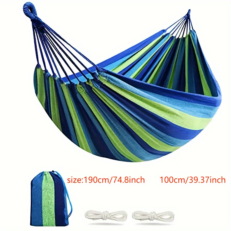 

1pc Portable Double Canvas Hammock With Striped Design - Durable Outdoor/indoor Swing Chair For Camping, Garden, Yard, Beach - Includes Carrying Bag, No Power Supply Needed