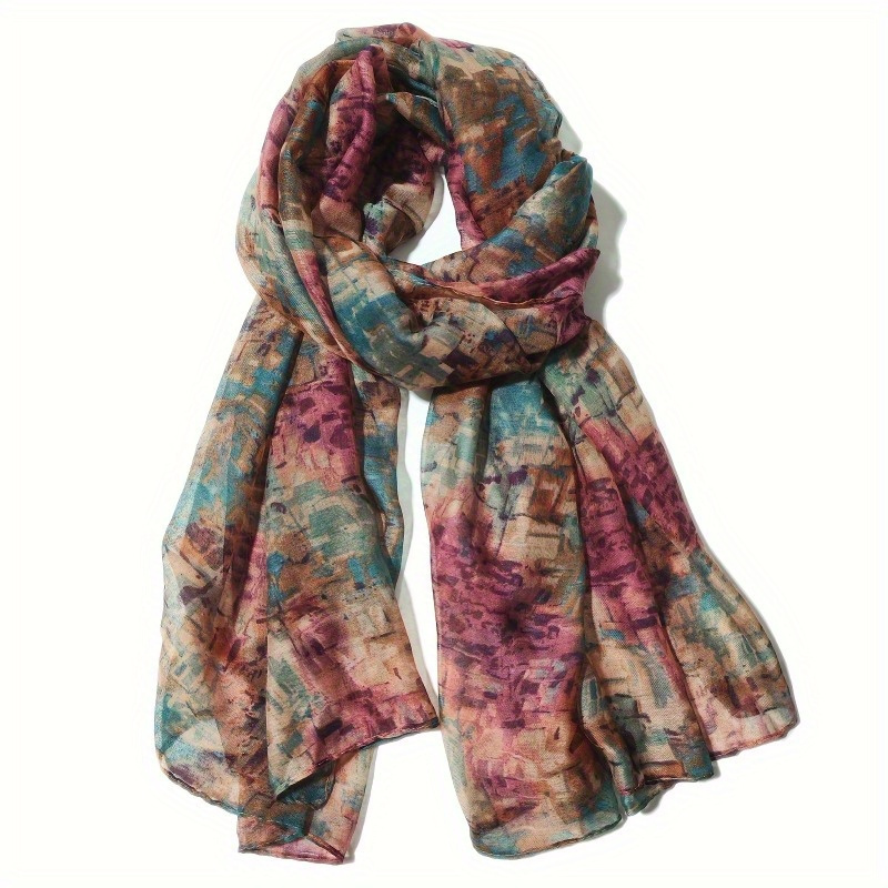 

1pc Women's Lightweight Linen Scarf, Casual Style Long Shawl, Breathable Textured Wrap, Uv Protection, Multi-color Accessory For Women