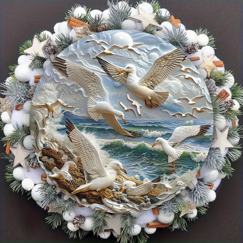 

1pc Coastal-inspired 3d Effect Seagull Wall Art, 8 Inch Embossed Aluminum Metal Sign, Water And Weather Resistant, Pre-drilled, Textured Ocean Scene Decor By Linda Design, Perfect For Home And Garden