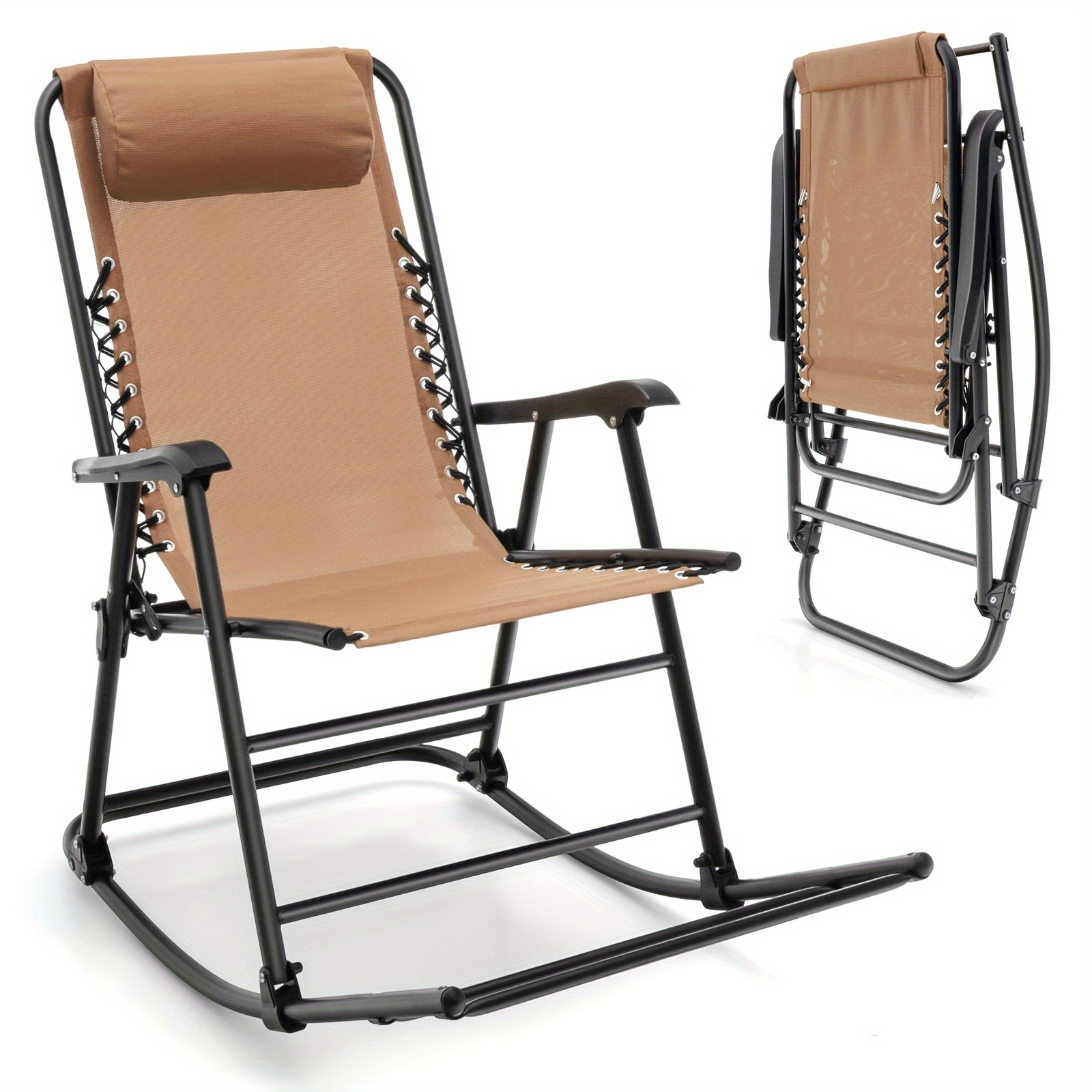 

Lifezeal Patio Camping Rocking Chair Folding Rocker Footrest Lightweight Outdoor Beige